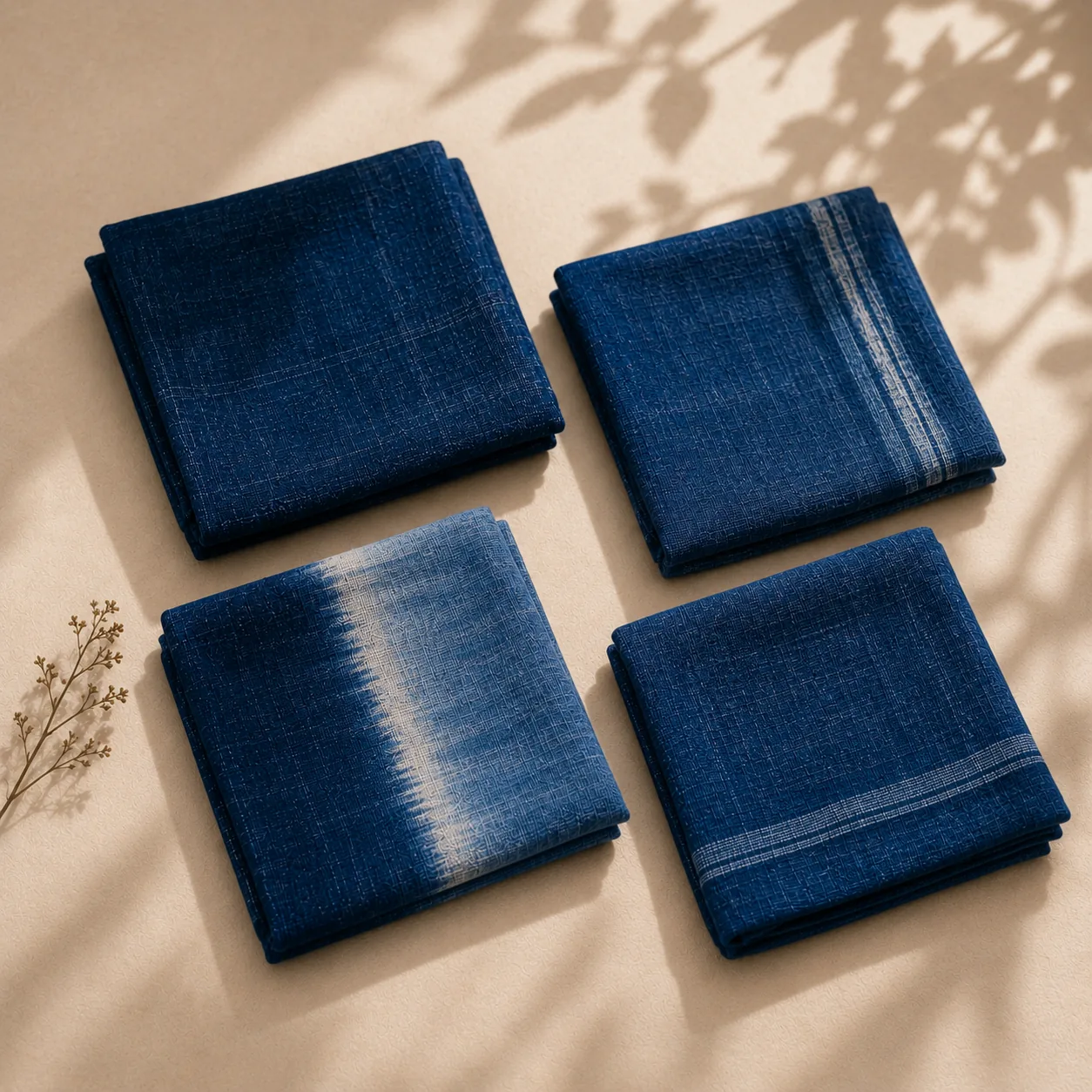Representative indigo handkerchiefs and small textiles