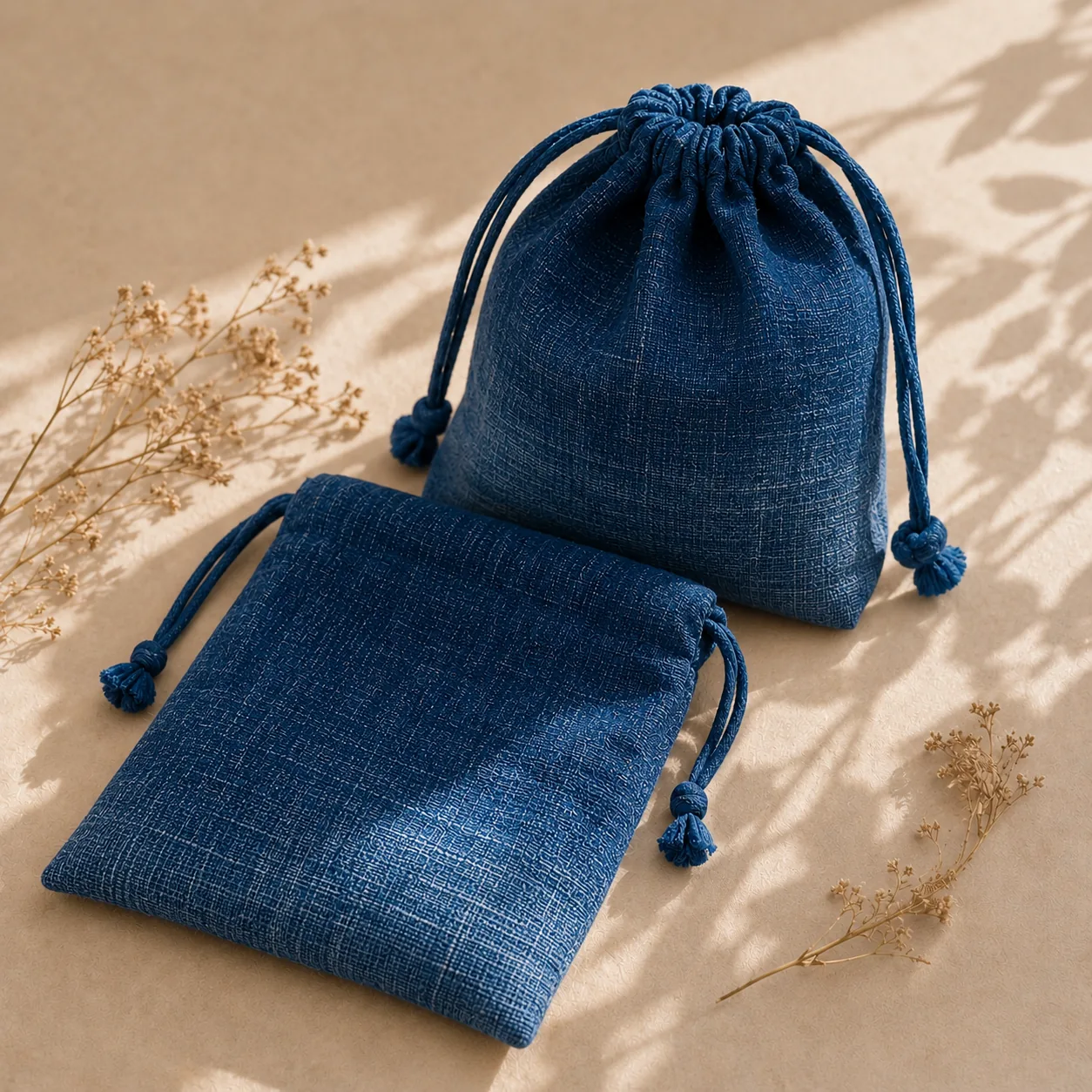 Representative indigo pouch or fabric bag
